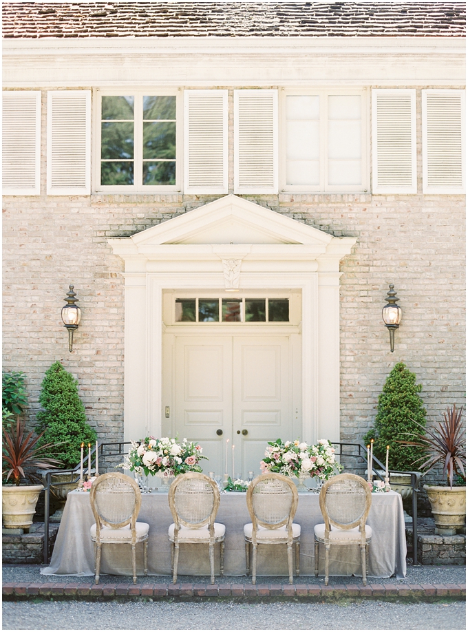 fine art wedding table by kaleb norman james design in front of lakewold gardens in washington