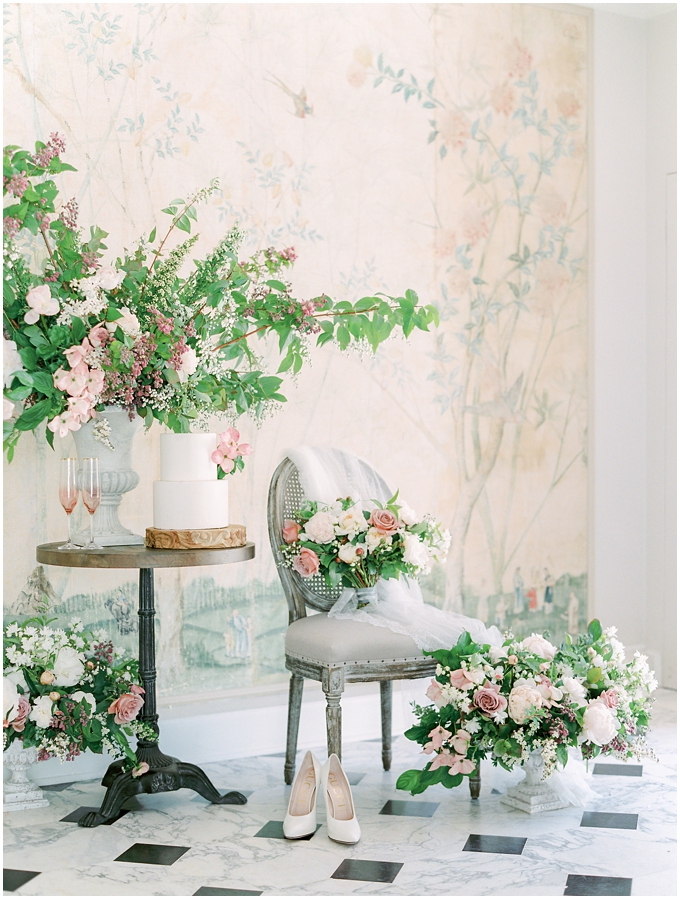 wedding entrance at lakewold gardens styled with floral arrangements by kaleb norman james